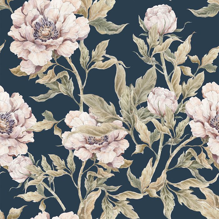 Dekornik Peonies Wallpaper - Navy Blue – Oliver Thomas Children's Boutique